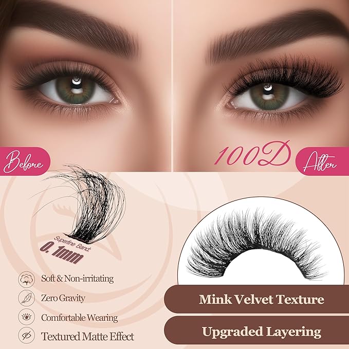 Lash Clusters 640PCS - Natural Fluffy Lash Clusters 40D+60D+80D+100D Fluffy Wispy Lash Clusters D Curl Lash Extension 11-18MM Individual Lash Clusters Cluster Eyelash Extensions for Beginners-Velvo Beauty