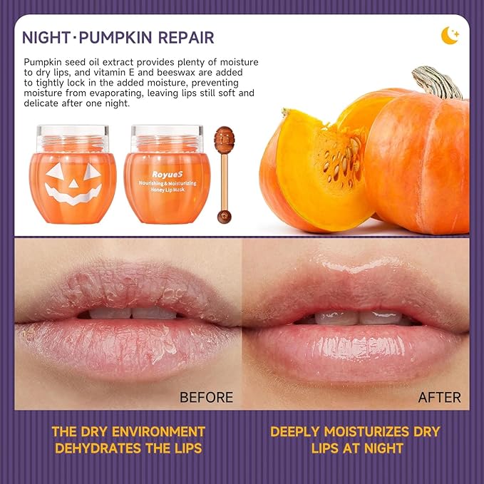 Lip Moisturizer Lip Balm Set, Lip Sleeping Mask, 2PCS Pumpkin & Honey Lip Mask Overnight Improve Dry Lips, Reduce Lip Wrinkles & Dead Skin, Lip Care Products Gift Set For Women-Velvo Beauty