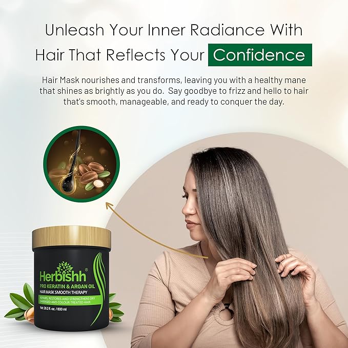 Herbishh Argan Hair Mask-Deep Conditioning & Hydration For Healthier Looking Hair- for very Dry, Weak, Stressed Out Hair, No Sulphates, No Parabens (800ML)-Velvo Beauty