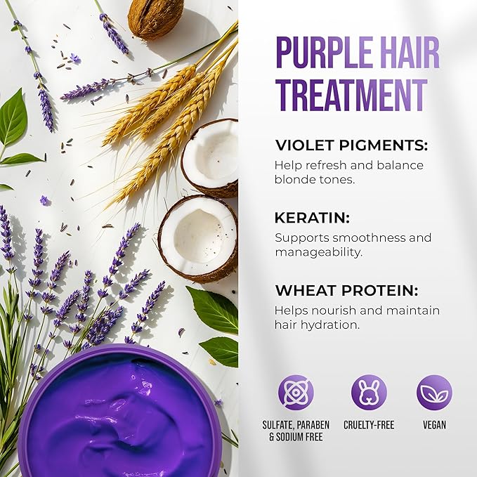 SUNATORIA New Keratin Purple Hair Mask- Blonde Hair Purple Toner - Repair & Nourishment Treatment For Bleached, Brassy Hair - Blue Hair Mask, No Yellow Tones - Deep Conditioner For Color Treated Locks-Velvo Beauty