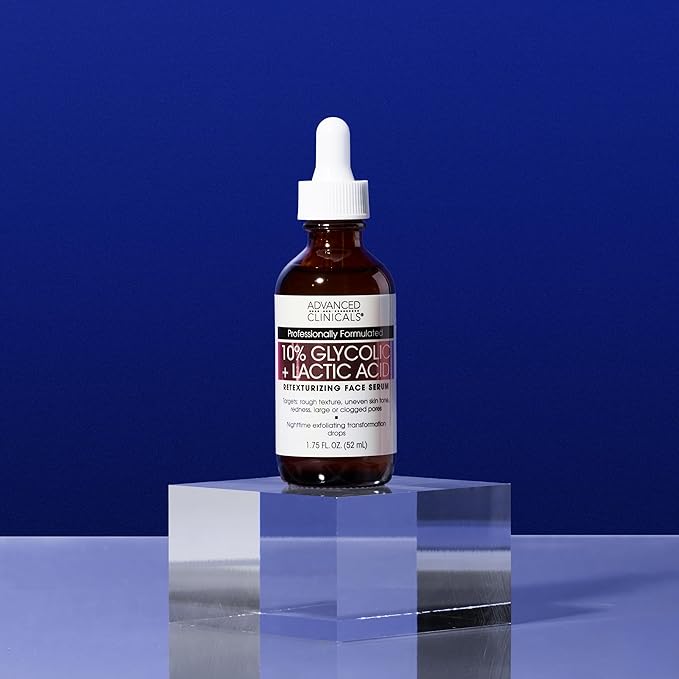Advanced Clinicals Exfoliating 10% Glycolic Acid Serum For Face + Lactic Acid | Facial Exfoliant AHA + Salicylic Acid Serum To Improve Look Of Large Pores, Uneven Skin Tone, & Dark Spots, 1.75 FL Oz-Velvo Beauty