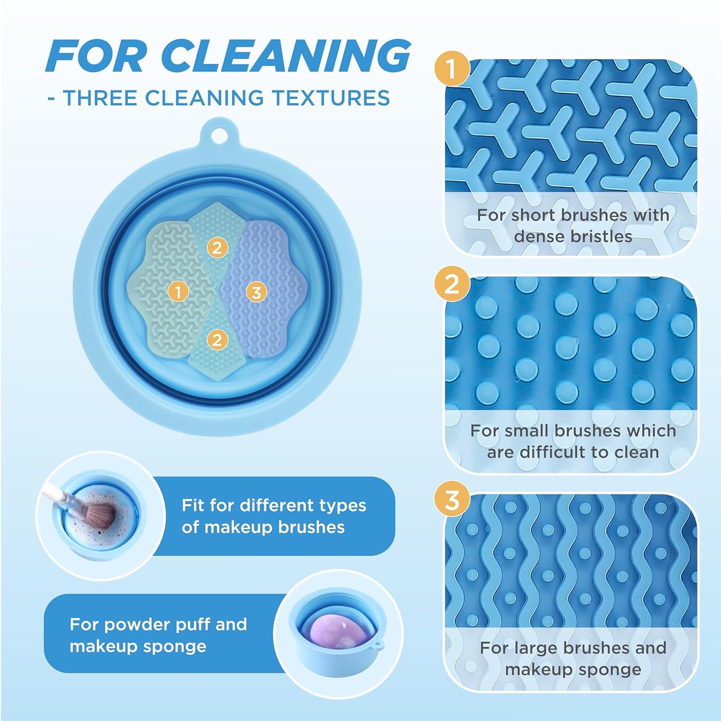 Makeup Brush Cleaner - Foldable Silicone Makeup Brush Cleaner Mat with Brush Storage Holder Makeup Brush Cleaning Bowl Cosmetic Brush Washing Tool for Cleaning Organizer and Drying (Blue)-Velvo Beauty