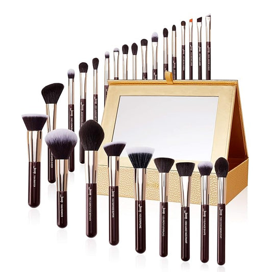 Jessup Makeup Brushes Set Professional Makeup Brush Eyeshadow Blending Powder Foundation Blusher Concealer 25pcs with Cosmetics Storage Box, Zinfandel T285-Velvo Beauty