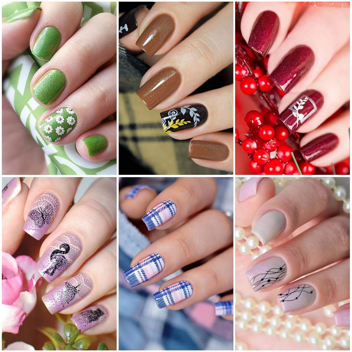 Born Pretty Nail Stamping Plates Set Plaid Flowers Leaves Lace Nail Art Image Plates Spring into Winter Stamp Templates Kit Image Manicuring DIY Printing Tools 8PCS-Velvo Beauty