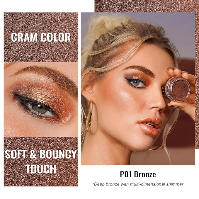 Oulac Bronze Cream Eyeshadow also for Highlighter Large Capacity Highly Pigmented Eye Shadow Waterproof &Long Lasting with Moisturizing Formula P01-Velvo Beauty