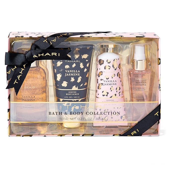 Tahari Spa Gift Set for Women, Vanilla Jasmine Spa Set, Bath Kit for Women Gift Set Includes Body Lotion, Body Wash, Hand Cream, Lotion Gift Set for Women, Birthday Gifts For Women - (Leopard)-Velvo Beauty