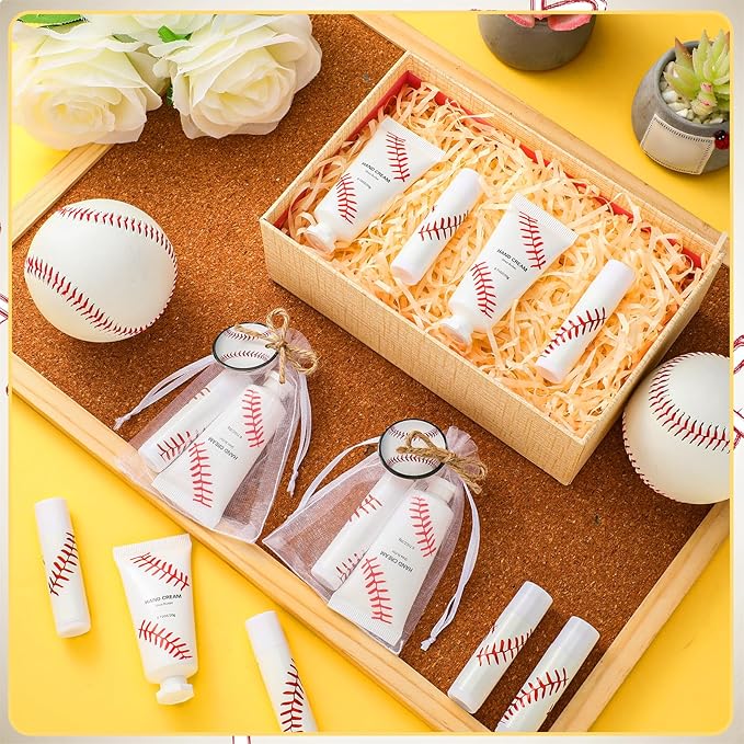 144 Pcs Baseball Lip Balm Hand Cream Set Baseball Party Supply, Include 36 Baseball Lip Balm 36 Moisturizing Hand Cream 36 Baseball Bag 36 Baseball Card and Rope for Baseball Accessories Gifts-Velvo Beauty
