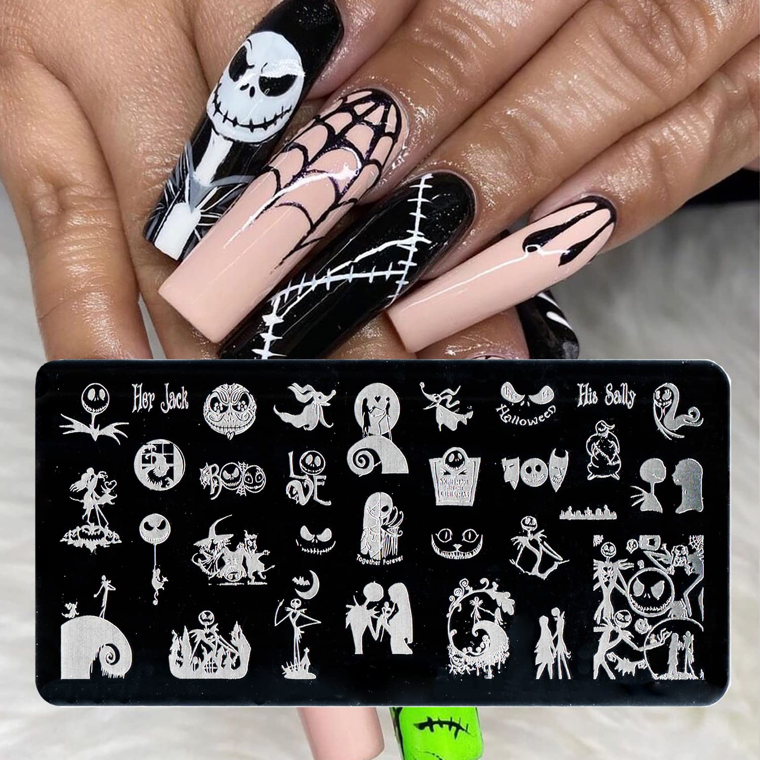 Halloween Nail Stamping Plate Nightmare Before Christmas Nails Stamping Kit The Day of Dead Ghost Holiday Nail Stamping Plate Nail Stamper Kit for Women Girls DIY Salon-Velvo Beauty
