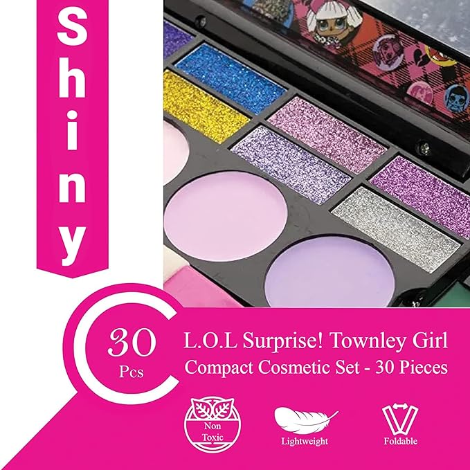 LOL Surprise Cosmetic Compact Set Includes Mirror, 14 Lip glosses, 8 Eye Shadow, 4 Blushes & 4 Brushes Safe & Non-Toxic Colorful Portable Foldable Makeup Beauty Kit for Girls, Townley Girl-Velvo Beauty