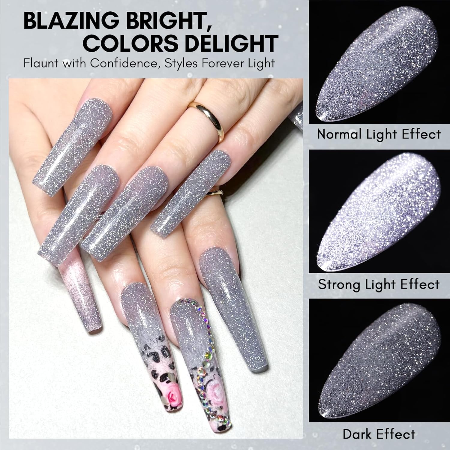 Makartt Glitter Gel Nail Polish - Flash Grey Diamond Reflective Sparkly Gel, UV LED Soak Off for Nail Art Designs, 15ml DIY Home Salon Manicure-Velvo Beauty