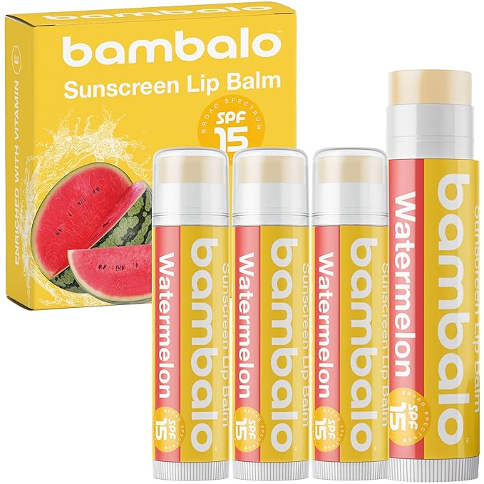4-Pack Watermelon SPF 15 Lip Balm - Organic Ingredients, Broad Spectrum UVA/UVB Protection - Hydrating & Moisturizing, USA Made-Velvo Beauty