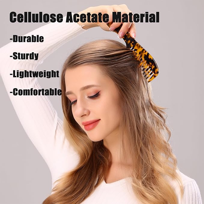 Fsmiling Wide Tooth Comb Large Detangling Comb Cellulose Detangler Comb for Women Thick Curly Wavy Wet Dry Hair 2 Pack,Tortoise shell-Velvo Beauty