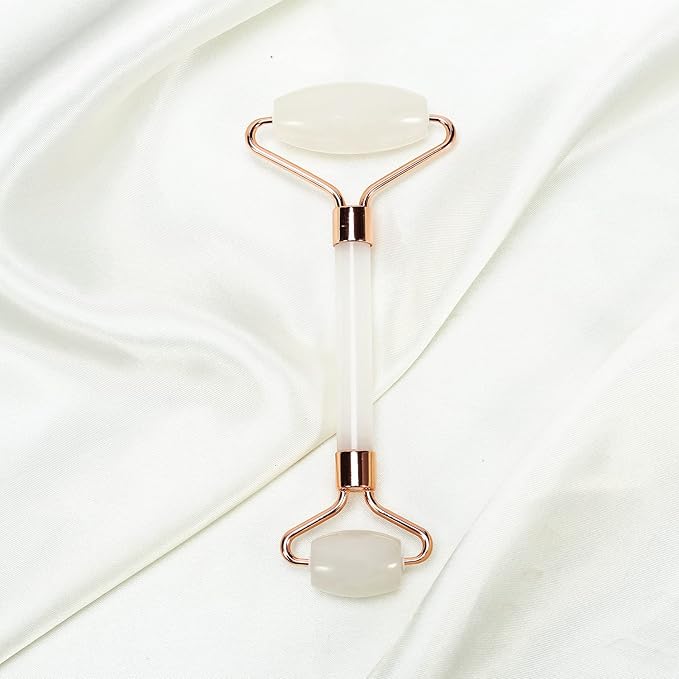 C CRYSTAL LEMON White Natural Face Roller, Jade Gua Sha Sculptor for Aging Wrinkles and Puffiness - Natural White Facial Roller Guasha Tool - Premium Jade Face Roller Cold Roller for Face-Velvo Beauty
