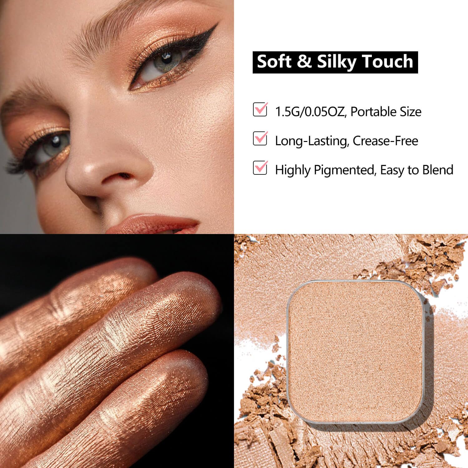 3-Color Eyeshadow Combo Pack – Matte & Shimmer Neutral Shades,Powder, Highly Pigmented, Long-Lasting, Refills Pans for Custom Magnetic Palette-Velvo Beauty