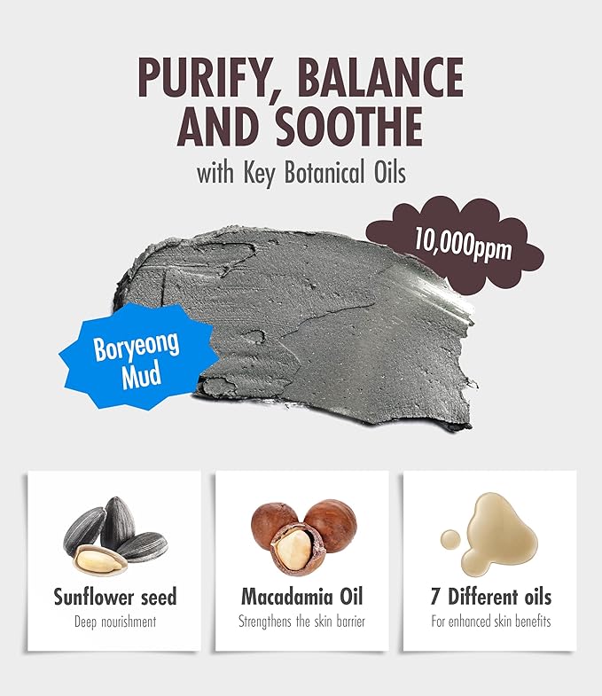 Deep Melting Mud Pore Cleansing Oil - Gentle Make Up Facial Oil Cleanser with Boryeong Mud, Sunflower Seed & 7 Fermented Oils - Vegan & Non-Comedogenic Korean Skincare (6.76 fl oz)-Velvo Beauty