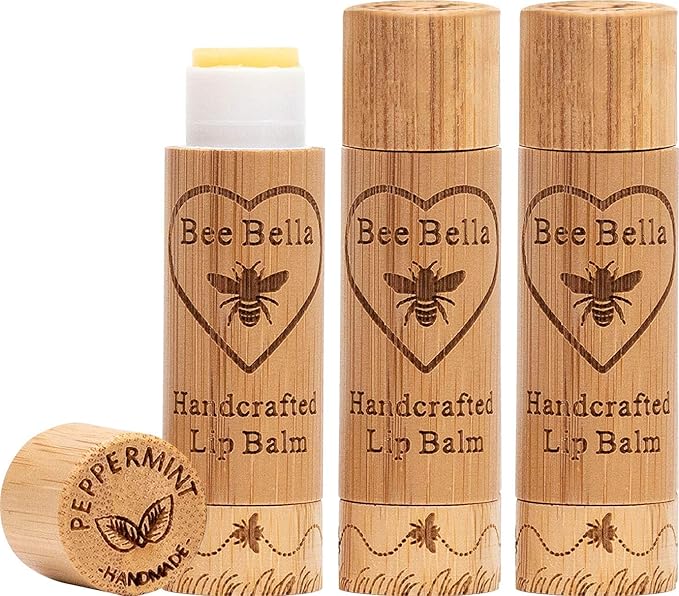 Bee Bella Lip Balm, Peppermint, 3 Pack - Hydrating, Moisturizing Lip Care, 100% Natural, Original Organic Beeswax with Vitamin E, Handmade in USA-Velvo Beauty
