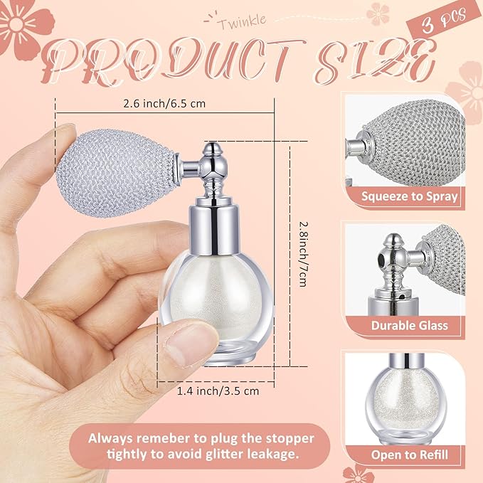 3 Pcs Glitter Spray for Hair and Body, Highlighter Shimmering Spray Powder High Gloss Body Glitter Spray Sparkle Powder for Face Body Cosmetic, Champagne, Pearl White, Bronze Color-Velvo Beauty