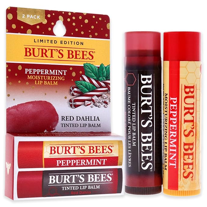 Burts Bees Burts Bees Lip Balm Kit Unisex Lip Balm Peppermint, Red Dahlia Tinted, 0.15 Ounce (Pack of 2)-Velvo Beauty