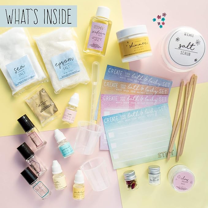 STMT DIY Signature Spa Set by Horizon Group USA, Mix & Make Your Own Spa Supplies with Salt Scrubs, Fragrances & Shimmer Lotions. Multicolored-Velvo Beauty