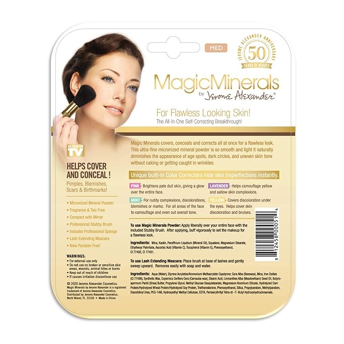 Jerome Alexander MagicMinerals Pressed Mineral Powder Set with Mirror Compact, Extending Lash Mascara, Professional Stubby Brush & Blending Sponge (Medium)-Velvo Beauty