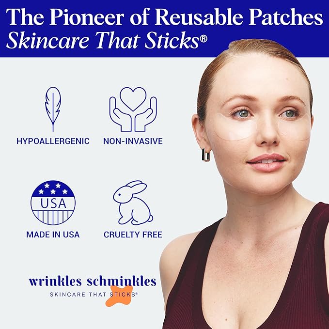 Wrinkles Schminkles Under Eye Wrinkle Starter Pack - Set of Reusable Under Eye Wrinkle Patches (3 pairs) + Silicone Patch Cleanser (2 oz) for Smoother Under Eyes & Fresh Look-Velvo Beauty