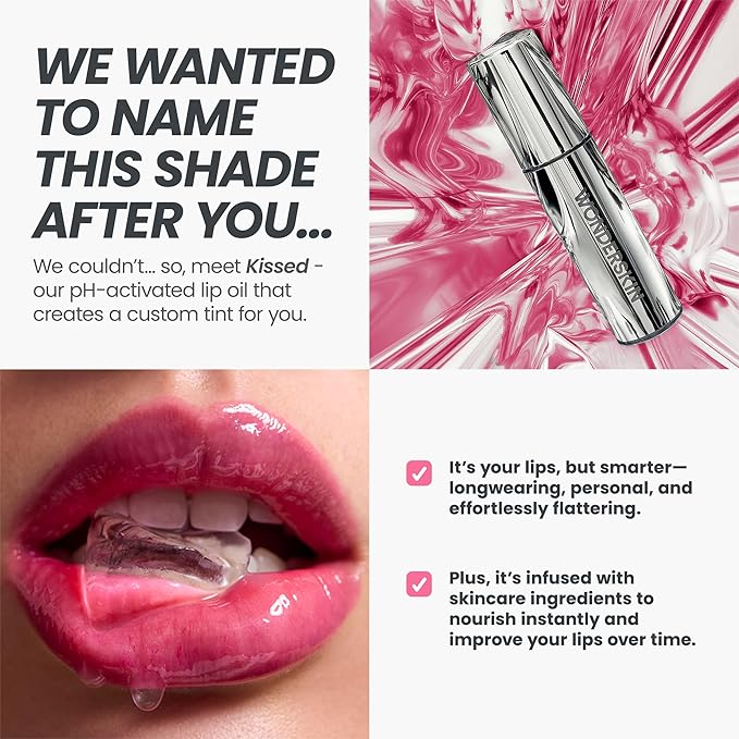 Wonderskin Lip Oil Rehab Serum - Color Changing Lip Oil from Clear to Pink - PH-activated, Non-sticky & Hydrating Tinted Serum for Dry Lips (Kissed)-Velvo Beauty