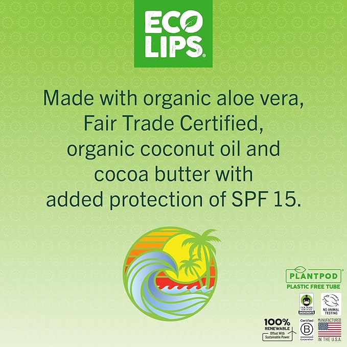 Eco Lips Classic Mint Broad Spectrum Sunscreen Lip Balm 6-Pack - 100% Plastic-Free Plant Pod Packaging - Made in USA-Velvo Beauty
