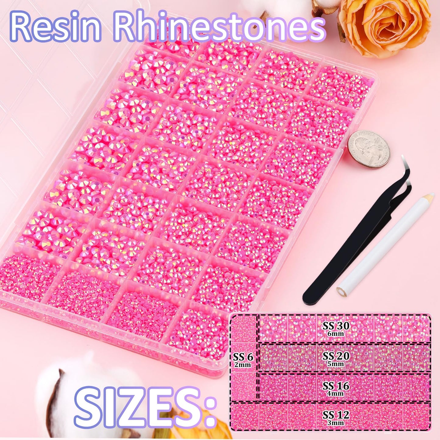 30000Pcs Resin Rhinestones for Bedazzling with Tweezers, Hot Pink AB Rhinestones for Crafting with B7000 Jewelry Glue for DIY Crafts Clothing Tumblers Shoes Fabric Nail Art-Velvo Beauty