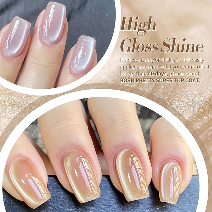 Born Pretty Cat Magnetic Eye Gel Nail Polish Cat Magnetic Shimmer Glitter Holographic Nail Polish Autumn Winter Moonlight Nude Brown Pink Purple 7ML 6PCS-Velvo Beauty