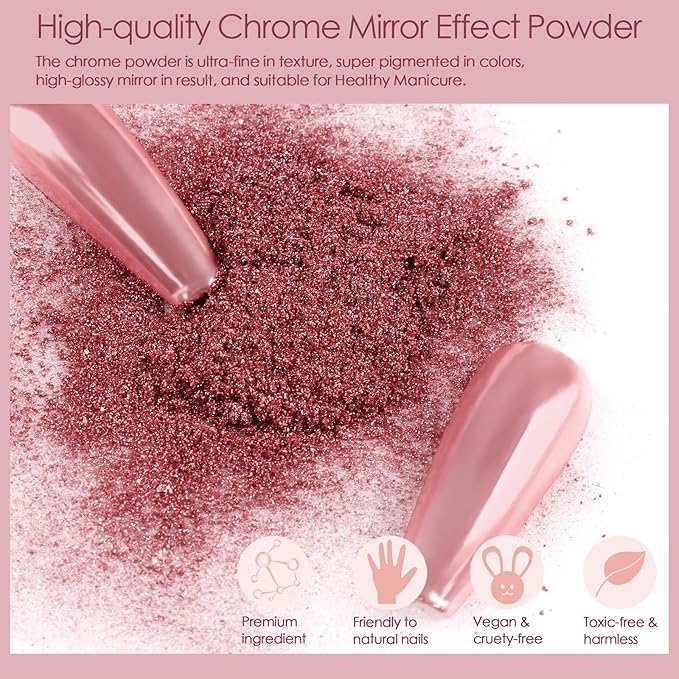 Allstarry Gold and Silver Chrome Nail Powder, 4 Colors Metallic Effect Mirror Chrome Powder Pigment Holographic Manicure Pigment Gold Siver Pink Chrome Nail Glitter-Velvo Beauty