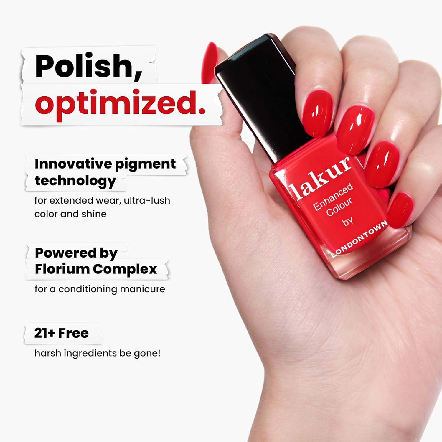 LONDONTOWN lakur Nail Polish - Chip-Resistant, Non-Toxic, Conditions & Hydrates Nails Glossy Vibrant Red, Londoner Love, .40 fl oz-Velvo Beauty