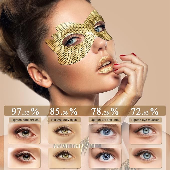 24k Gold Eye Masks, Under Eye Patches Honeycomb Eye Treatment Mask for Dark Circles and Puffiness, Eye Care Pads Skincare Reduce Puffy Wrinkles Eye Patch Gift for Adults Women Men Kids Girls -8 PCS-Velvo Beauty