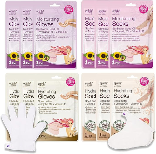 Epielle Hydrating & Moisturizing Hand & Foot Masks 12 Pairs, Relieve and Soften Dry Hands & Cracked Heels with Shea Butter & Sunflower Seed Oil, Korean Skin Care, Spa Set, Self Care Gifts for Women-Velvo Beauty