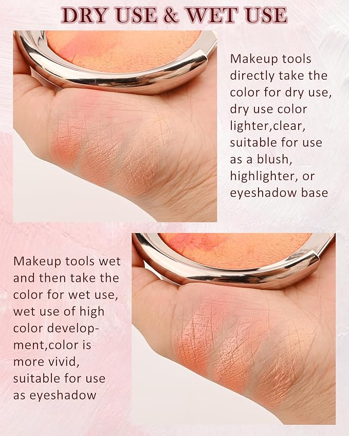 Baked Blush,Glow Marbleized Blusher Powder Palette,Lightweight Shimmery Blusher for Cheeks,Eyeshadow & Highlight,Makeup Gift for Women rubores de maquillaje(0.49Ounce)-08 Gold Pink-Velvo Beauty