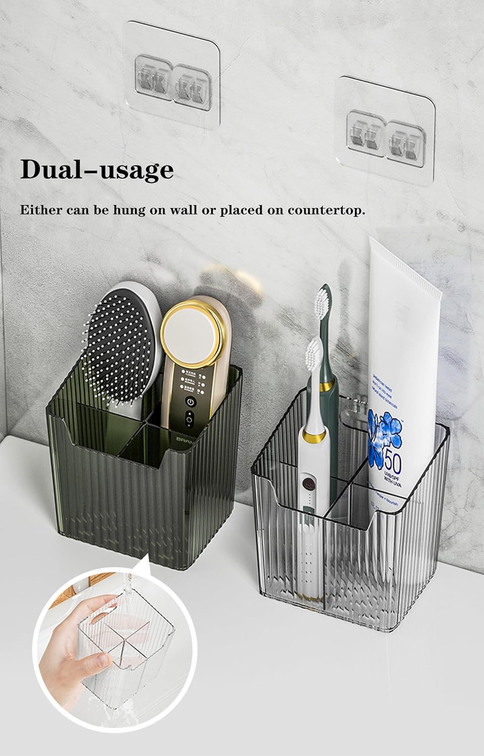 Set Of 2 Storage Organizer Bins Wall Mounted Shower Caddy, Bathroom shelves Stackable Clear Plastic Toothbrush Holder Adhesive Hanging Bin for Bathroom, Kitchen, Cabinet, Shower BPA Free Small (Clear)-Velvo Beauty