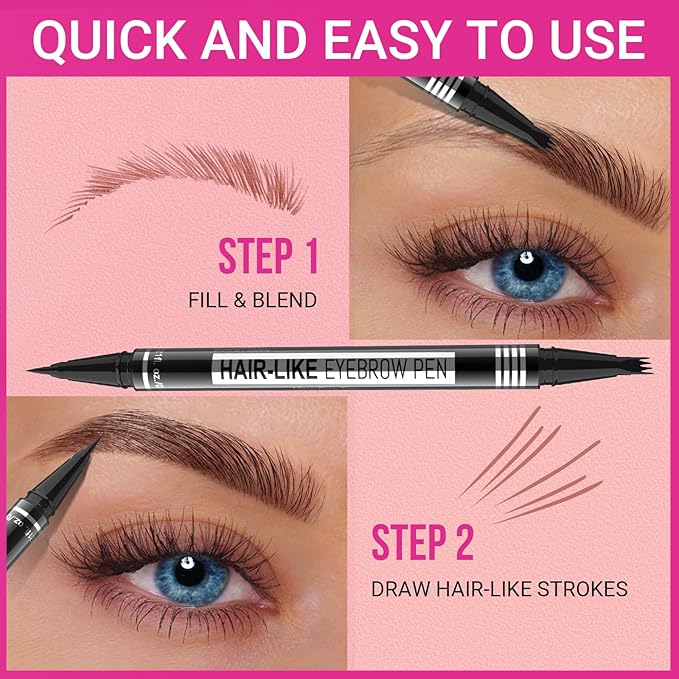 iMethod Microblading Eyebrow Pen - Eyebrow Pencil Magical 2-in-1 Dual-Ended Eye Brow Pencils for Women with 4-Fork-Tip & Ultra Precise Brush-Tip Create Natural Hair-Like Brows, Last All-Day, Brown-Velvo Beauty