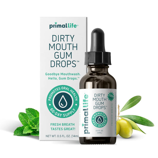 Primal Life Organics - Dirty Mouth Gum Serum, Natural Essential Oils, Promotes Good Breath, Gentle Mouthwash, Supports Good Oral Health, Great On Your Gums, Paleo, Organic, Vegan, Gluten-Free (0.5 oz)-Velvo Beauty