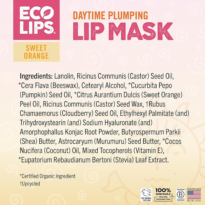 Eco Lips Plumping Daytime Lip Mask with Hyaluronic Acid and Upcycled Cloudberry Oil, 2-pack by Eco Lips 100% Natural. Made in USA-Velvo Beauty