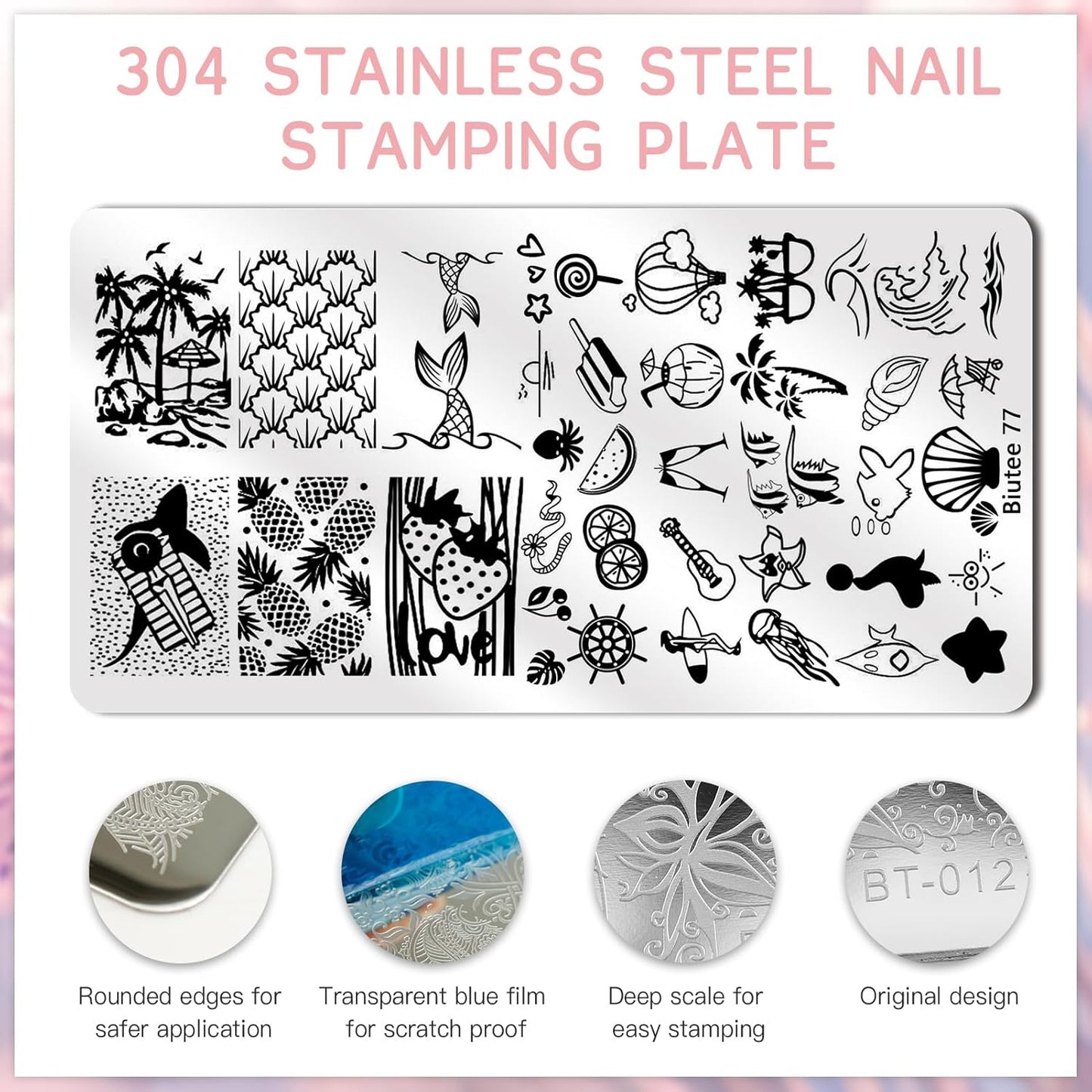 Biutee Nail Stamper Kit Nail Art Stamping Plate Set 8 Stamping Nail Polish Gel 12 Stamp Plate Jelly Silicone Stamper Flower Animal Lace Girl Star Rose Love Template Tool Supplies Halloween Design-Velvo Beauty