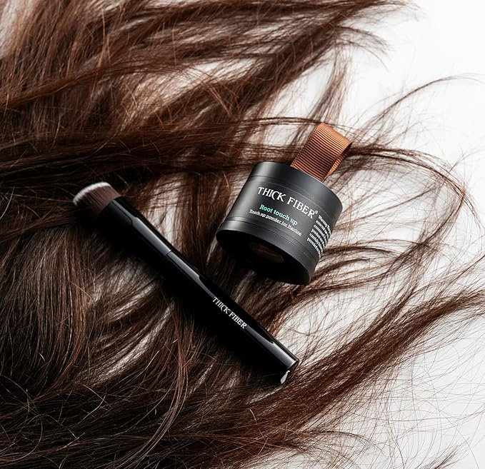 Thick Fiber Root Touch Up Powder, Medium Brown - Water & Sweat Resistant Hair Loss Concealer Set with Brush for Thin Hairlines and Gray Root Coverage-Velvo Beauty