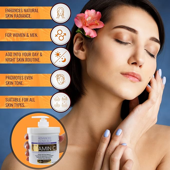 Advanced Clinicals Vitamin C Cream Face & Body Lotion Moisturizer | Anti Aging Skin Care Firming & Brightening Cream For Body, Face, Uneven Skin Tone, Wrinkles, & Sun Damaged Dry Skin, 16 Oz-Velvo Beauty
