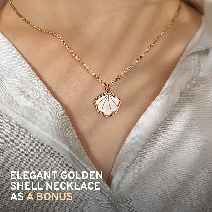 Shell Makeup Set - All in One Makeup Kit for Women with Compact BB Cream Powder, Eyeshadow Palette with Brown Shades, Eye Shadow Brush, Mascara, 3 Lipsticks, Necklace - Make Up Gift Set Box-Velvo Beauty