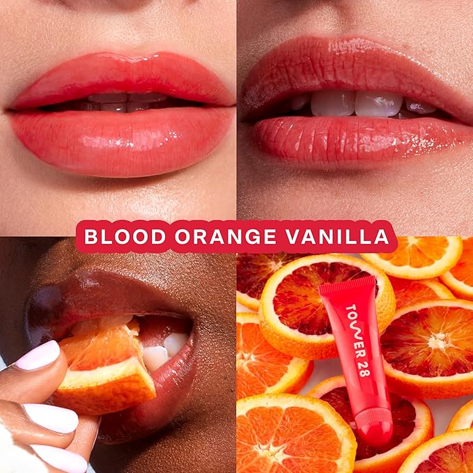 Tower 28 LipSoftie Hydrating Tinted Lip Treatment Balm, Moisturizing Lip Mask for Chapped Lips - Blood Orange Vanilla Flavor, Sheer Red Orange Gloss-Velvo Beauty