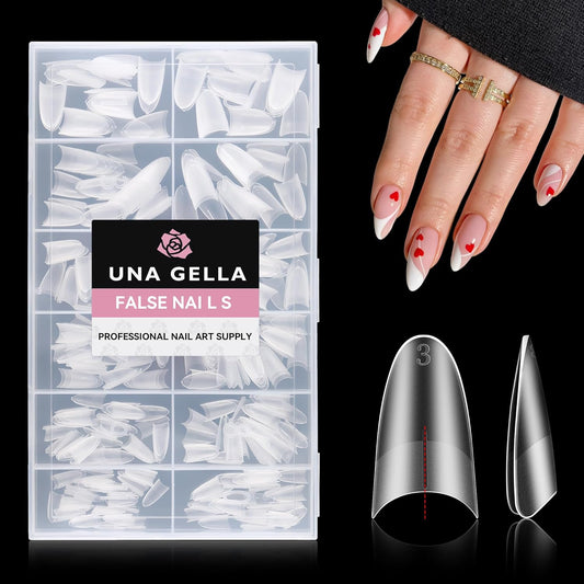 UNA GELLA Almond Gel Nails Tips Medium: 504pcs Full Matte Soft Gel Almond Shape Nail Tips Half Cover Clear Gelly Tips for Nail Art Press On Nails 12 Sizes, Nail Extensions-Velvo Beauty