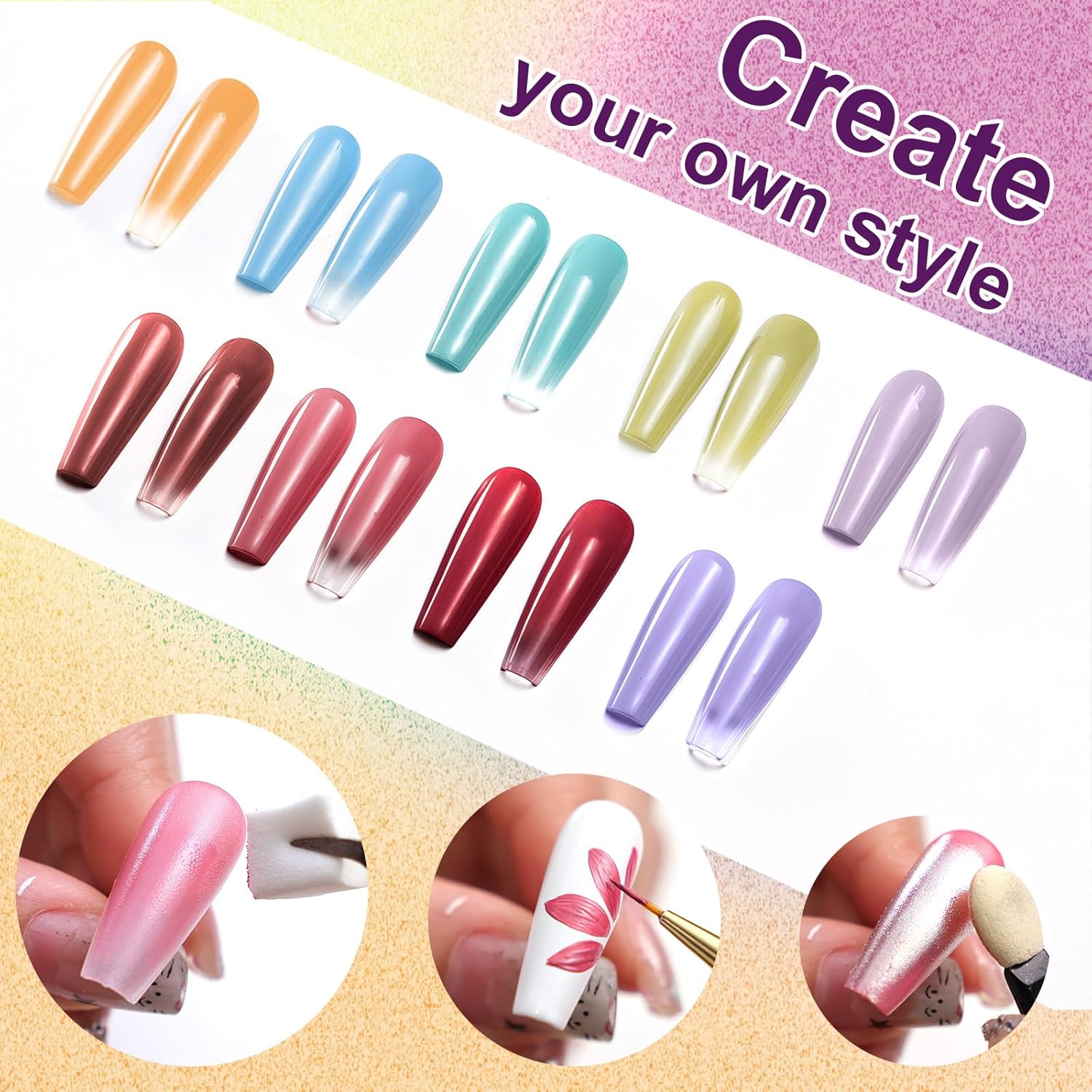 Gradient Painting Gel, 9 Colors Ombre Gel Nail Polish with Summer Blue Sponging for Pigment Pat Kit Aura Nails, French Manicure Soak of UV DIY Nail Art Beachside Candy-Velvo Beauty