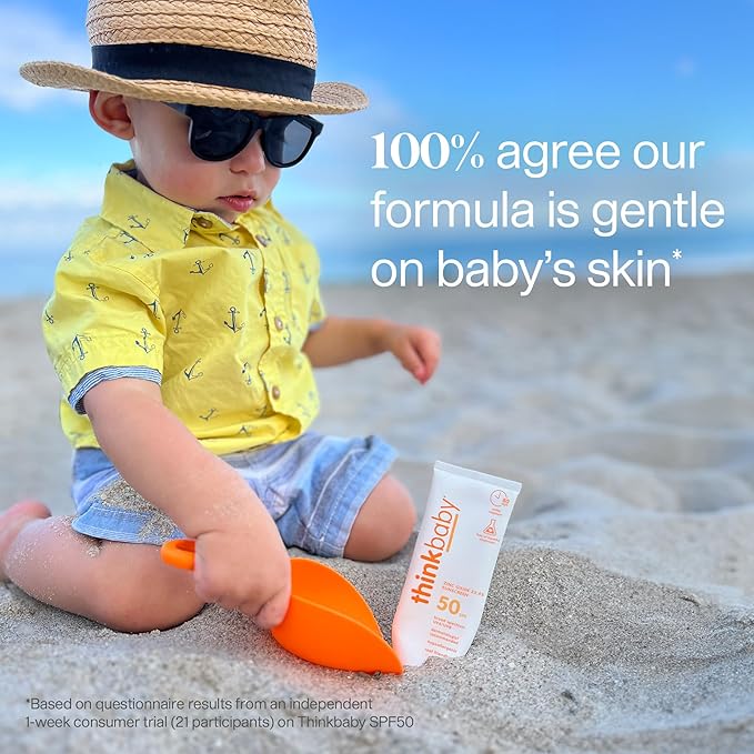 Thinkbaby SPF 50+ Baby Mineral Sunscreen – Safe, Natural Sunblock for Babies - Water Resistant Sun Cream – Broad Spectrum UVA/UVB Sun Protection – Vegan Baby Sunscreen Lotion, 3 Oz.-Velvo Beauty