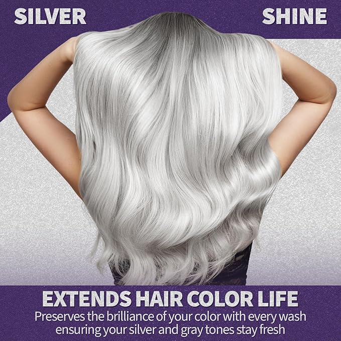 Natural Riches Radiant Silver Shine Purple Shampoo and Conditioner Set for Gray Hair - Paraben-Free and Color Safe – With Silk Proteins, Tones Dull Hair, Softens & Adds Shine - 16 fl oz-Velvo Beauty
