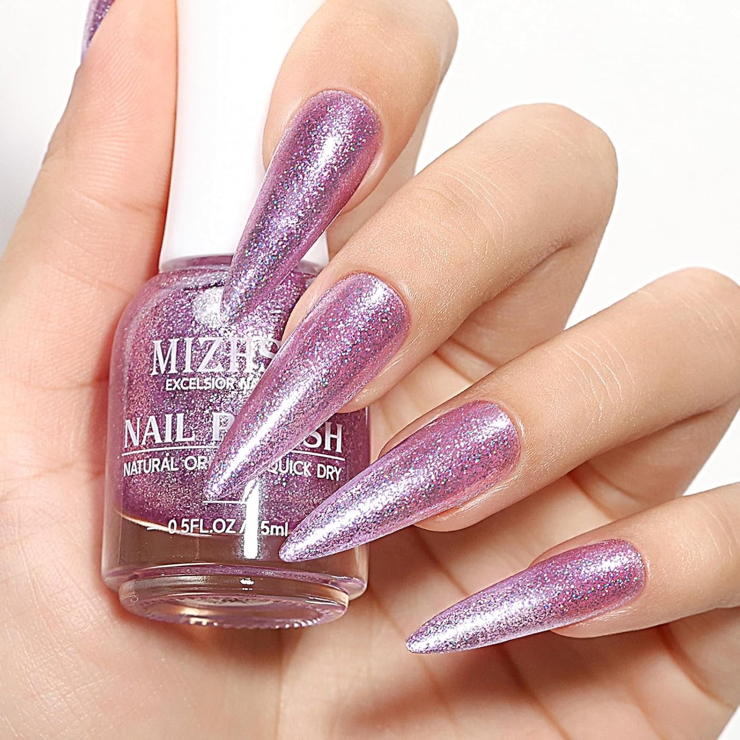 MIZHSE Quick Dry Glitter Purple Nail Polish, Shimmery Nail Polish Air Drying Fast, 15ml High Glossy Sparkly Shiny Nail Art Salon Manicure Home-Velvo Beauty