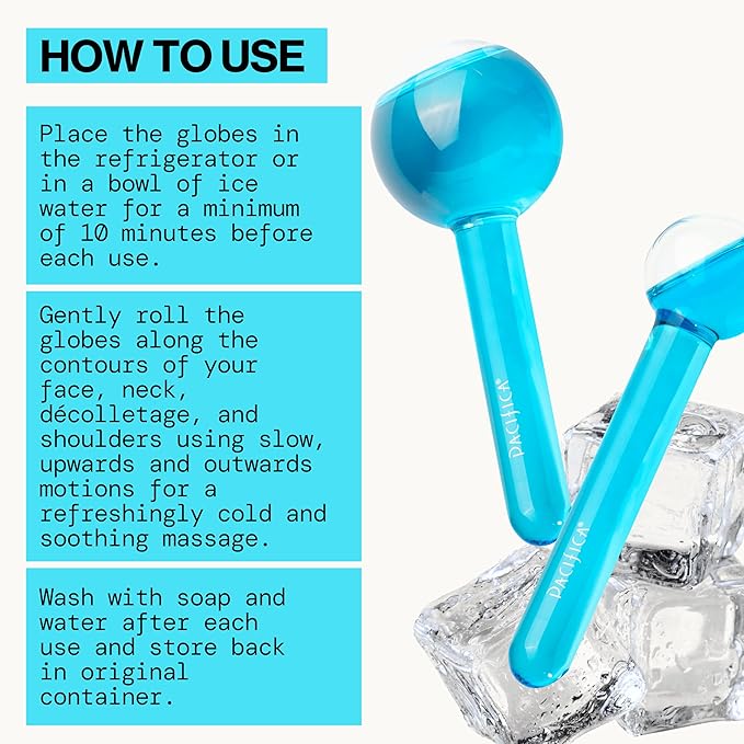 Pacifica Ice Roller Cryo Globes – Cooling Glass Facial Massager for Face, Eyes & Neck – Cold Therapy Beauty Tool for Puffy Eyes, Dark Circles, Redness, Wrinkles – Skin Care Gift for Women & Men-Velvo Beauty