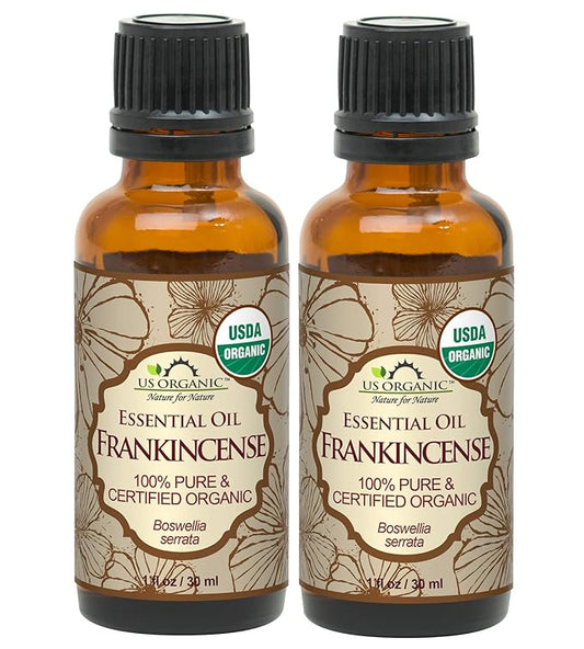US Organic 100% Pure Frankincense Essential Oil, USDA Certified Organic, Steam Distilled, Boswellia serrata, Origin_India, Use Topically or in Diffuser (30 ml, Value 2Pack)-Velvo Beauty